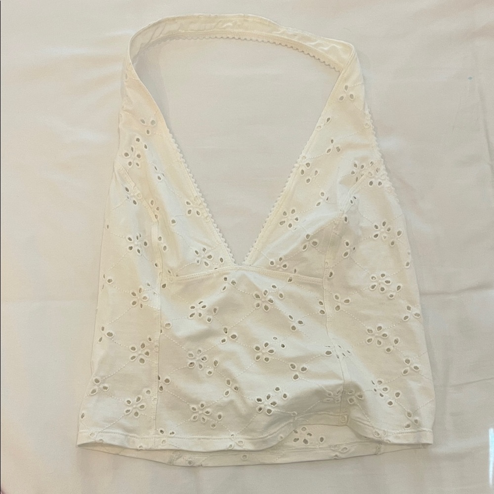 Free People White Eyelet Halter Top